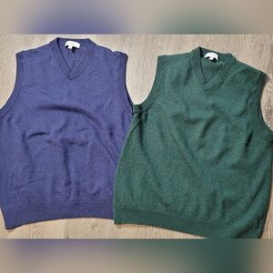 Turnbury Green Navy Extra Fine Merino Wool Sweater Vest Set of 2 Sz XL